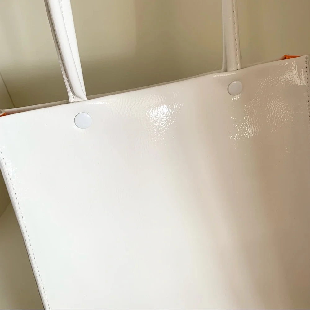 White patent minimal sporty tote bag